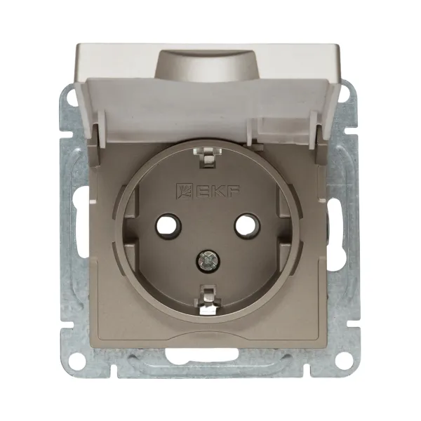 Механизм розетки, 16А, IP44, с заземлением, со шторками, c крышкой, шампань Эпика EKF