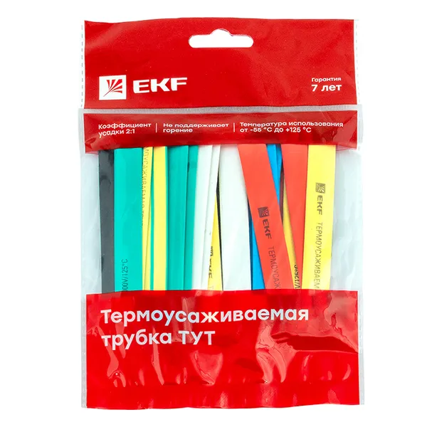 Термоусаживаемая трубка ТУТ нг 12/6 набор:7 цветов по 3шт. 100мм. EKF PROxima
