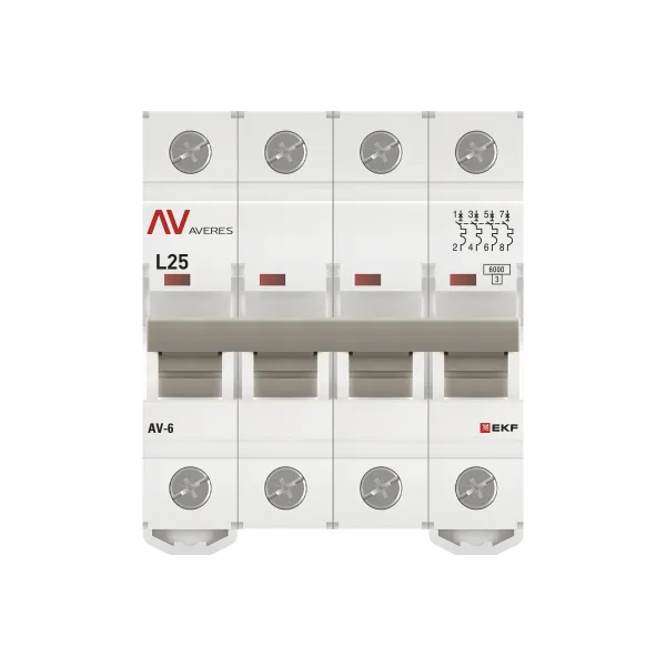 Выключатель автоматический AV-6 4P 25A (L) 6kA EKF AVERES