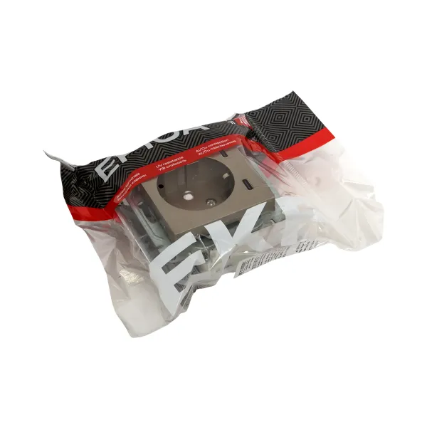 Механизм розетки с USB-C - 2шт, 16А, с заземлением, со шторками, шампань Эпика EKF