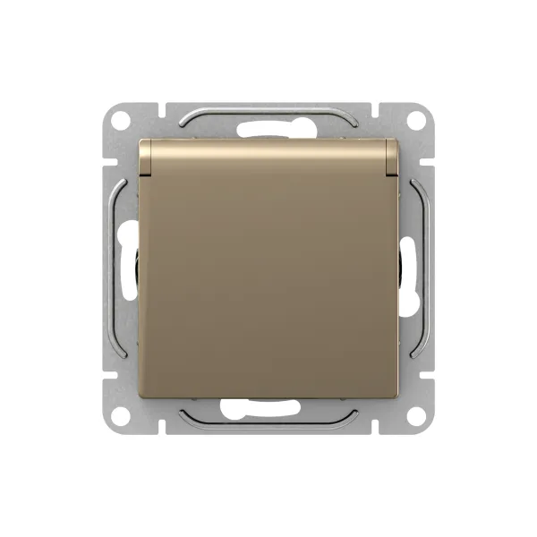 Механизм розетки, 16А, IP44, с заземлением, со шторками, c крышкой, шампань Эпика EKF