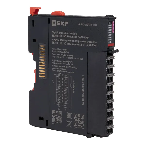 Модуль расширения дискретных сигналов GL200-DIO16D токоприемный D-CARD EKF