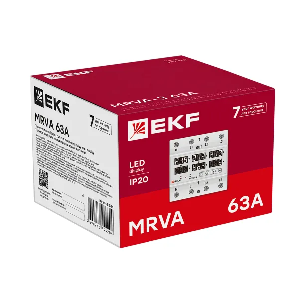 Трехфазное реле напряжения и тока с дисп. MRVA-3 63A EKF