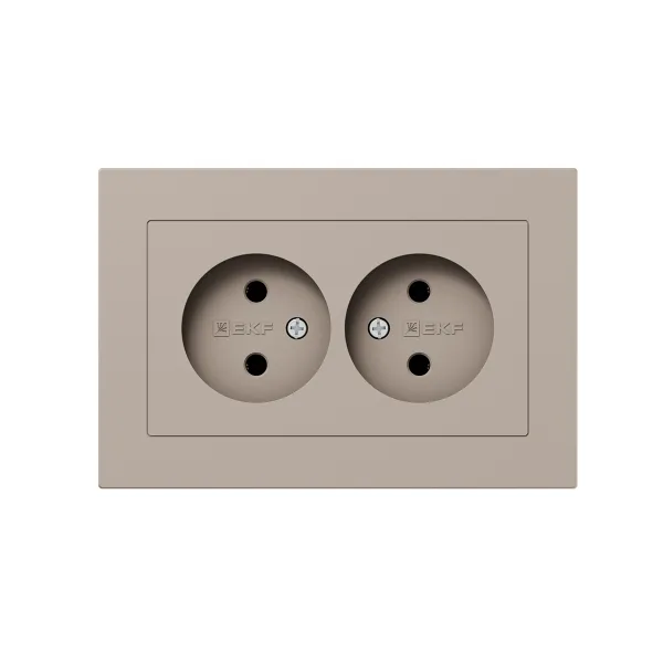 Механизм розетки двойной, 16А, без заземления, без шторок, с рамкой, кремовый Эпика EKF