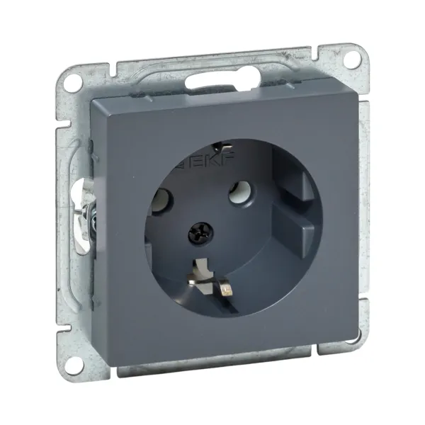 Механизм розетки, 16А, с заземлением, без шторок, графит Эпика EKF