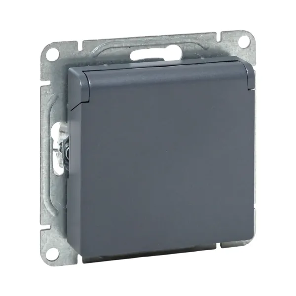 Механизм розетки, 16А, IP44, с заземлением, со шторками, c крышкой, графит Эпика EKF