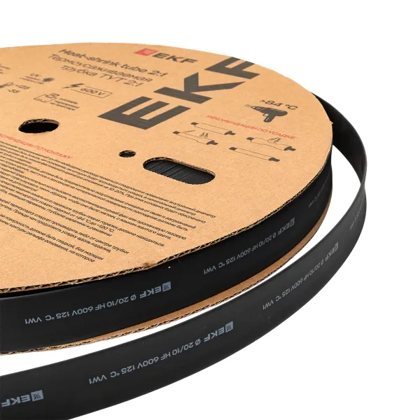 Термоусаживаемая трубка ТУТ нг 20/10 черная рулон EKF PROxima