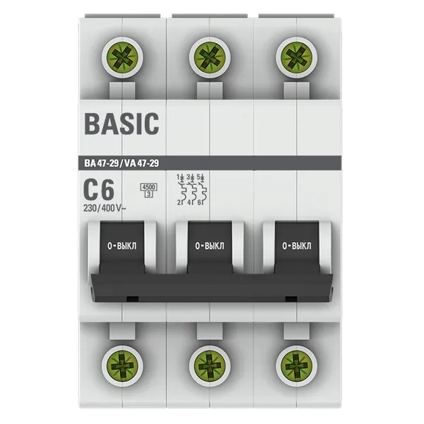 Автоматический выключатель 3P 6А (C) 4,5кА ВА 47-29 Basic