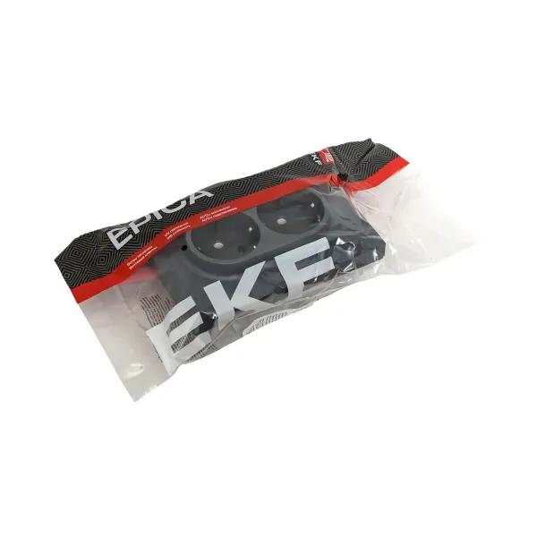 Механизм розетки двойной, 16А, с заземлением, без шторок, с рамкой, графит Эпика EKF