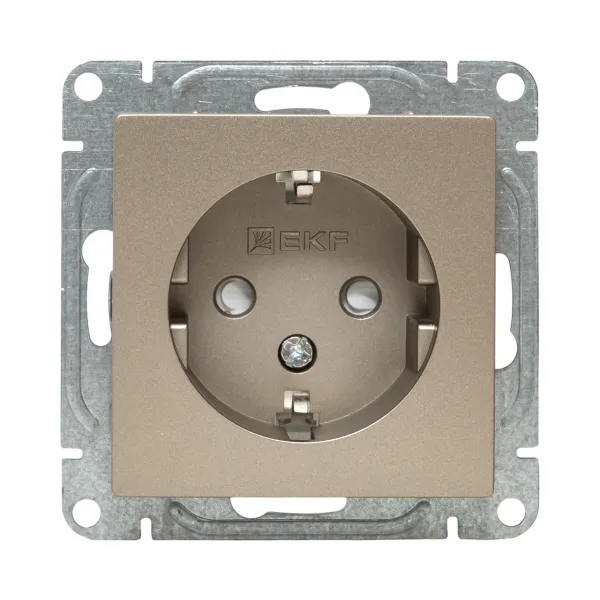 Механизм розетки, 16А, с заземлением, со шторками, шампань Эпика EKF