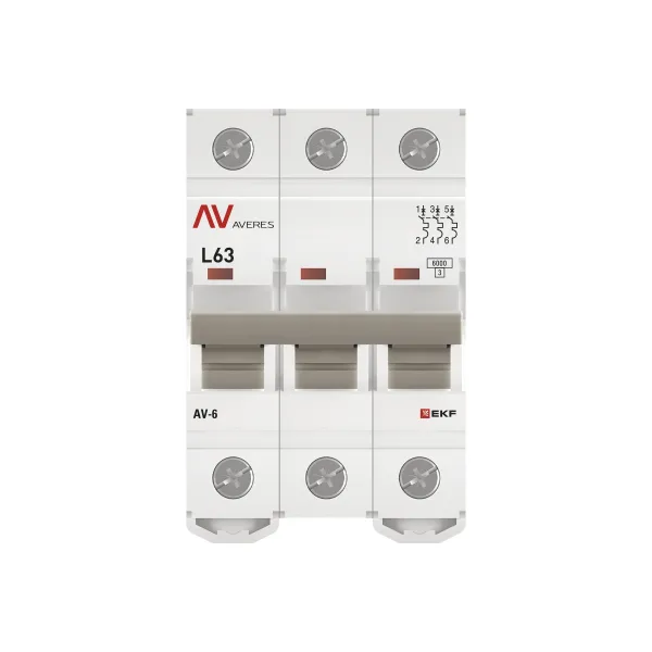 Выключатель автоматический AV-6 3P 63A (L) 6kA EKF AVERES