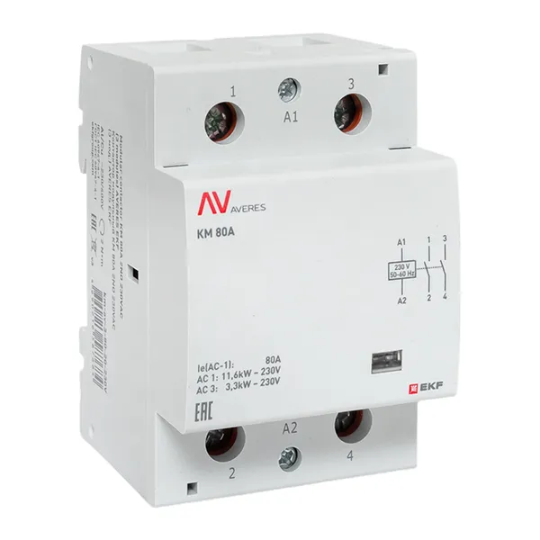 Контактор модульный КМ 80А 2NО 230VAC (3 мод.) AVERES EKF