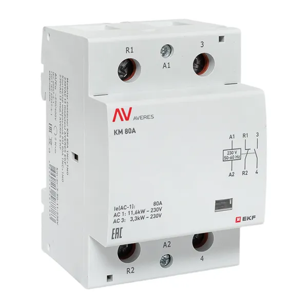 Контактор модульный КМ 80А 1NC+1NO 230VAC (3 мод.) AVERES EKF