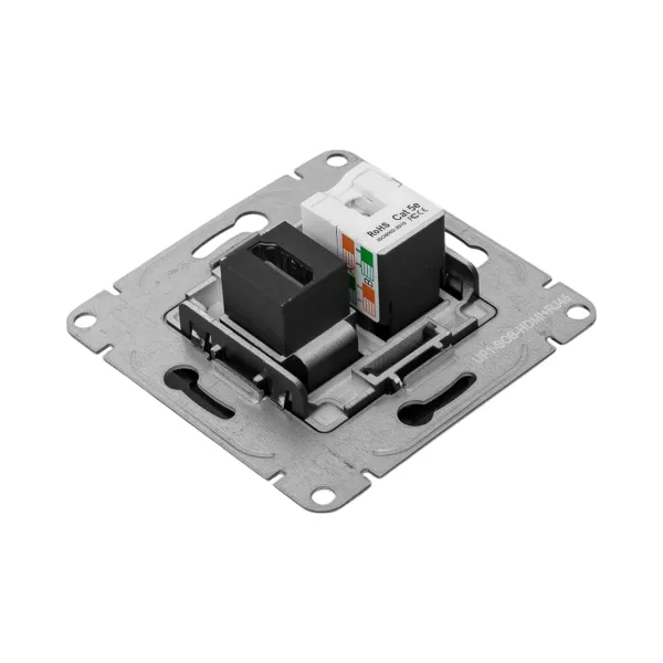 Механизм розетки HDMI+RJ45 (cat5), чёрный Эпика EKF