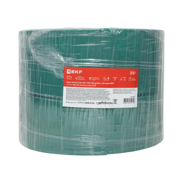 Термоусаживаемая трубка ТУТ нг 120/60 зелёная рулон EKF PROxima