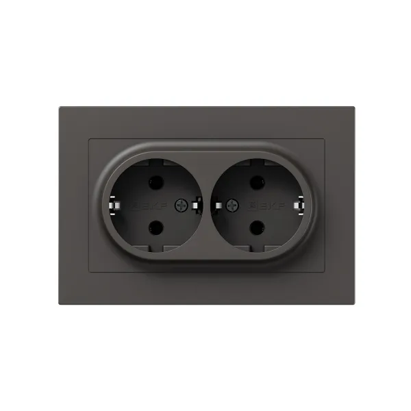 Механизм розетки двойной, 16А, с заземлением, без шторок, с рамкой, мокко Эпика EKF