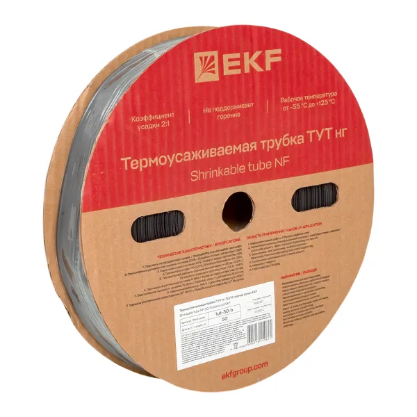 Термоусаживаемая трубка ТУТ нг 30/15 черная рулон EKF PROxima