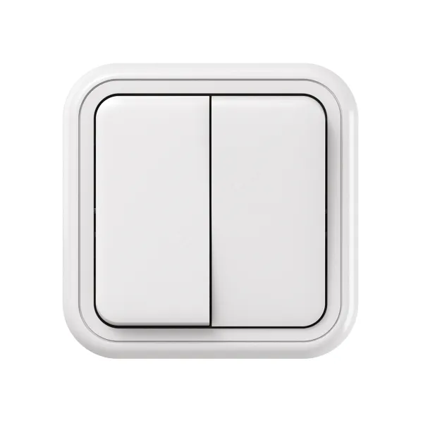 Выключатель, двухклавишный, ОП, автоматические клеммы белый, Бронто EKF