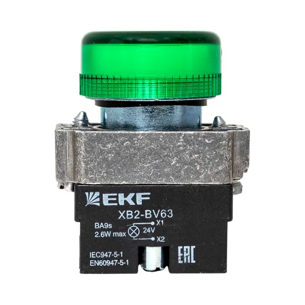 Лампа сигнальная BV63 зеленая 24В EKF