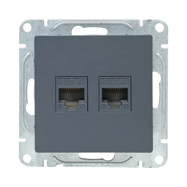 Механизм розетки RJ45 - 2шт, (cat5), графит Эпика EKF