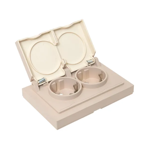 Механизм розетки двойной, 16А, IP44, с заземлением, со шторками, с рамкой, с крышками, кремовый Эпика EKF