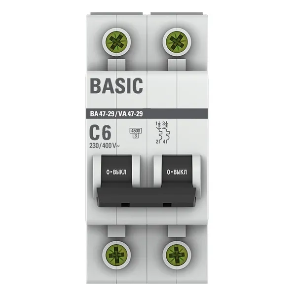 Автоматический выключатель 1P 6А (C) 4,5кА ВА 47-29 EKF Basic (3 шт)