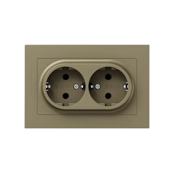 Механизм розетки двойной, 16А, с заземлением, без шторок, с рамкой, шампань Эпика EKF