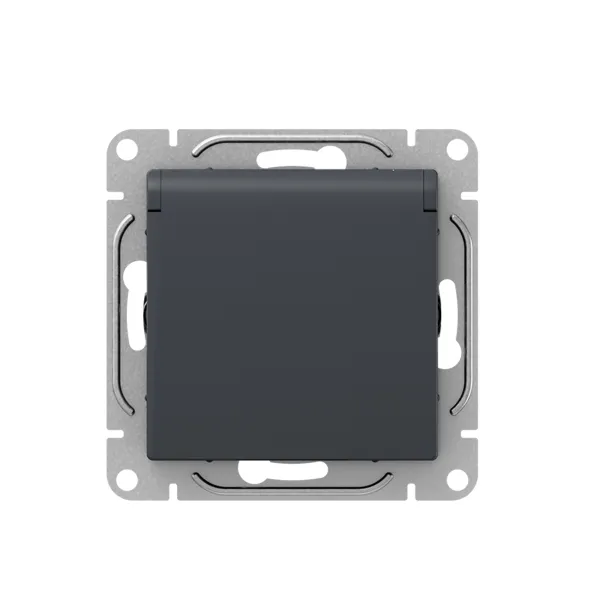 Механизм розетки, 16А, IP44, с заземлением, со шторками, c крышкой, графит Эпика EKF