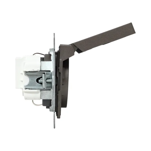 Механизм розетки, 16А, IP44, с заземлением, со шторками, c крышкой, мокко Эпика EKF