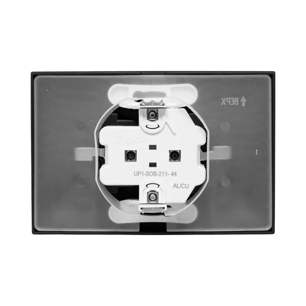 Механизм розетки двойной, 16А, IP44, с заземлением, со шторками, с рамкой, с крышками, чёрный Эпика EKF