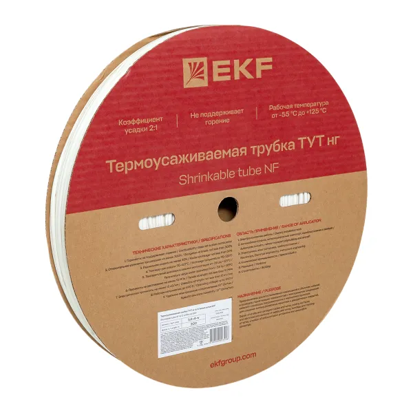 Термоусаживаемая трубка ТУТ нг 4/2 белая рулон EKF PROxima