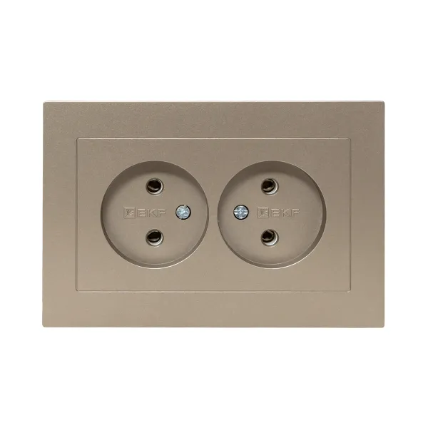 Механизм розетки двойной, 16А, без заземления, без шторок, с рамкой, шампань Эпика EKF