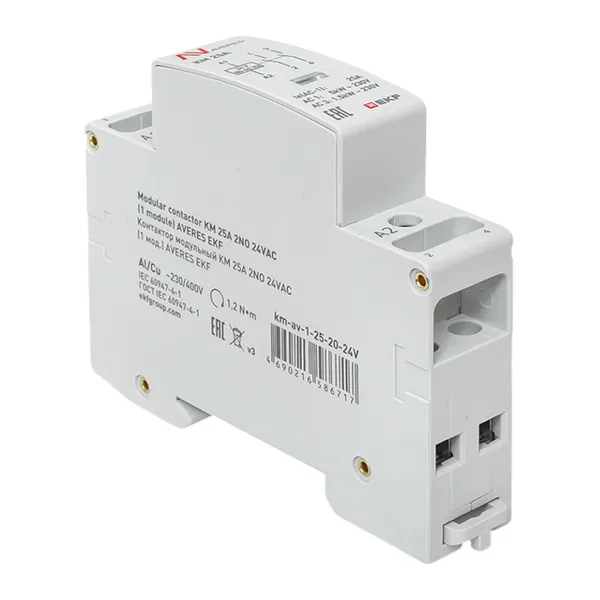 Контактор модульный КМ 25А 2NО 24VAC (1 мод.) AVERES EKF