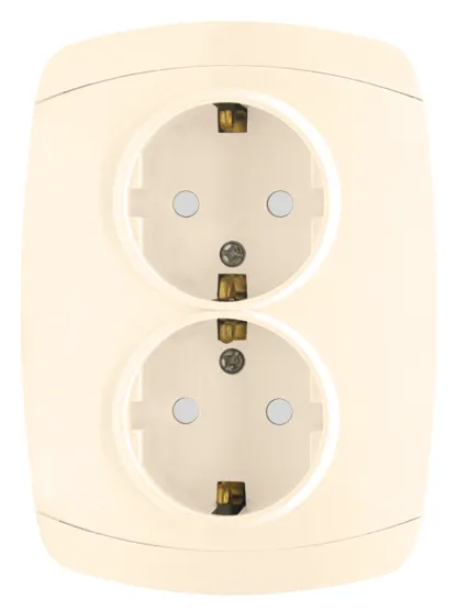 Париж Розетка 2-местная с заземлением 16А бежевая с защ. штор. EKF Simple