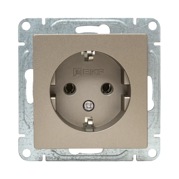 Механизм розетки, 16А, с заземлением, без шторок, шампань Эпика EKF