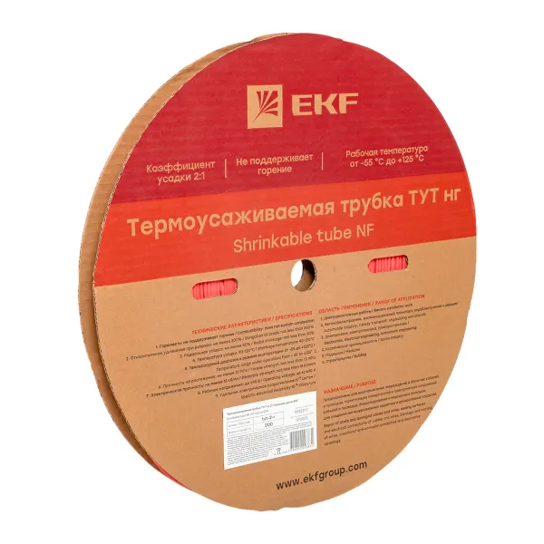 Термоусаживаемая трубка ТУТ нг 2/1 красная рулон EKF PROxima