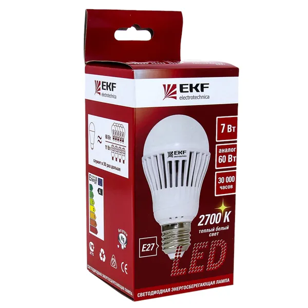 Лампа светодиодная FLL-ECO-A 7W 4000К A60 E27 EKF Simple