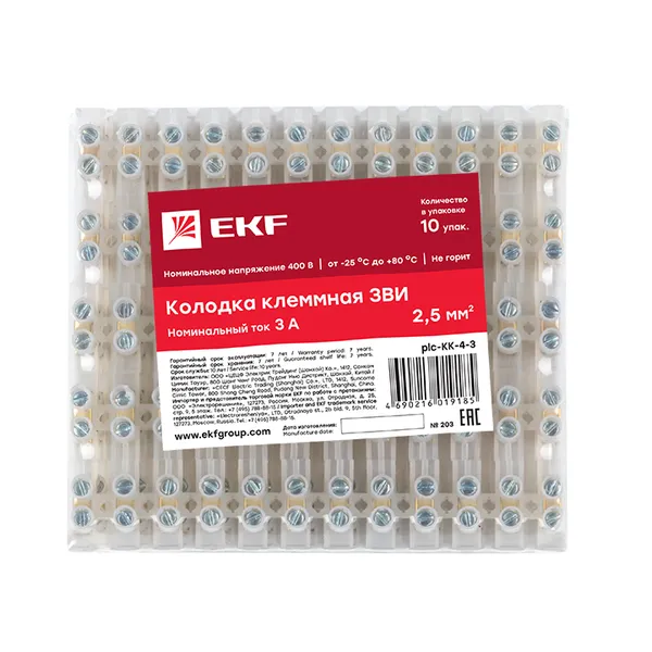 Колодка клеммная полиэтилен 0,5-2,5(4) мм2 3А 12 секций EKF