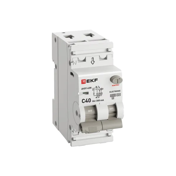 Автоматический выключатель дифференциального тока АВДТ-63N 1P+N 40А характеристика C 300мА тип A электронный 6кА PROXIMA EKF