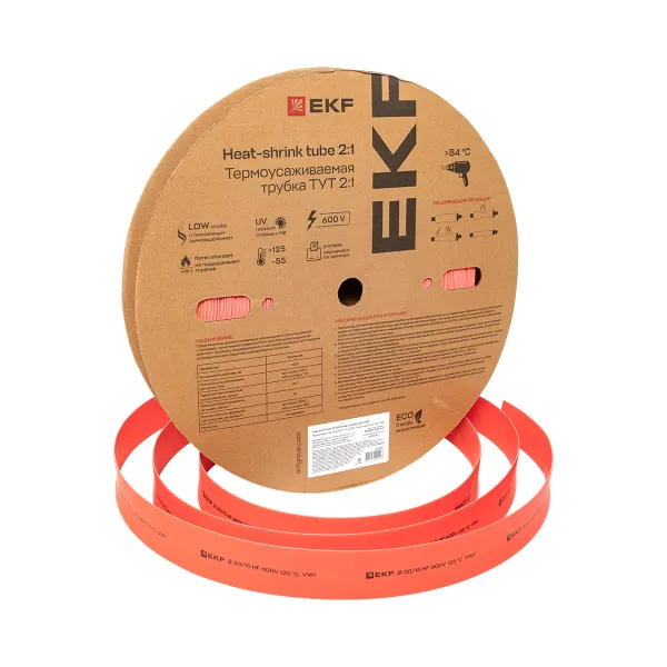 Термоусаживаемая трубка ТУТ нг 30/15 красная рулон EKF PROxima