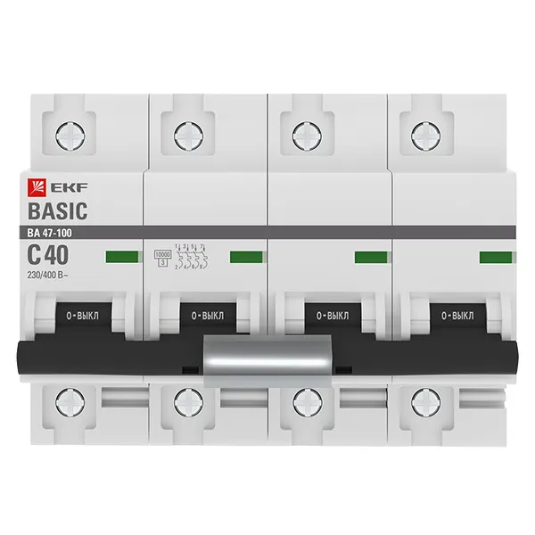 Автоматический выключатель 4P 40А (C) 10kA ВА 47-100 EKF Basic