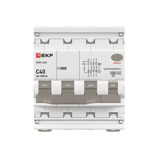 Автоматический выключатель дифференциального тока АВДТ-63N 3P+N 40А характеристика C 300мА тип A электромеханический 6кА PROXIMA EKF