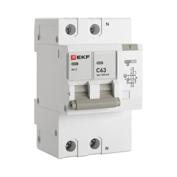 Дифференциальный автомат АД-2 63А/100мА (хар. C, AC, электронный) 4,5кА EKF PROxima