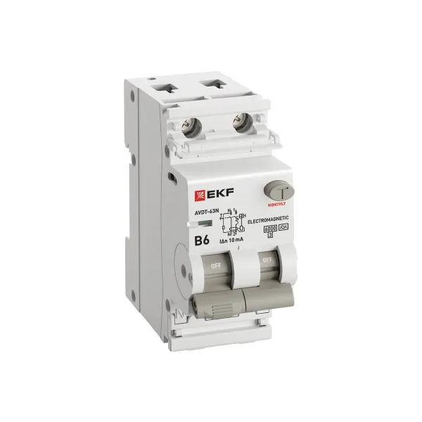 Автоматический выключатель дифференциального тока АВДТ-63N 1P+N 6А характеристика B 10мА тип A электромеханический 6кА PROXIMA EKF