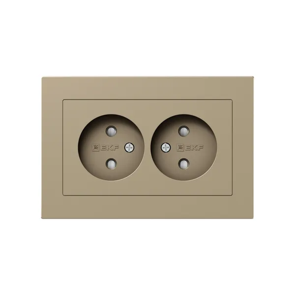 Механизм розетки двойной, 16А, без заземления, со шторками, с рамкой, шампань Эпика EKF