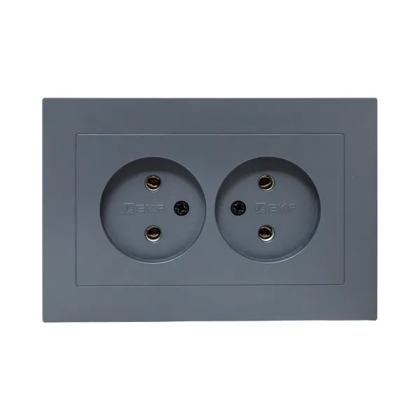 Механизм розетки двойной, 16А, без заземления, без шторок, с рамкой, графит Эпика EKF