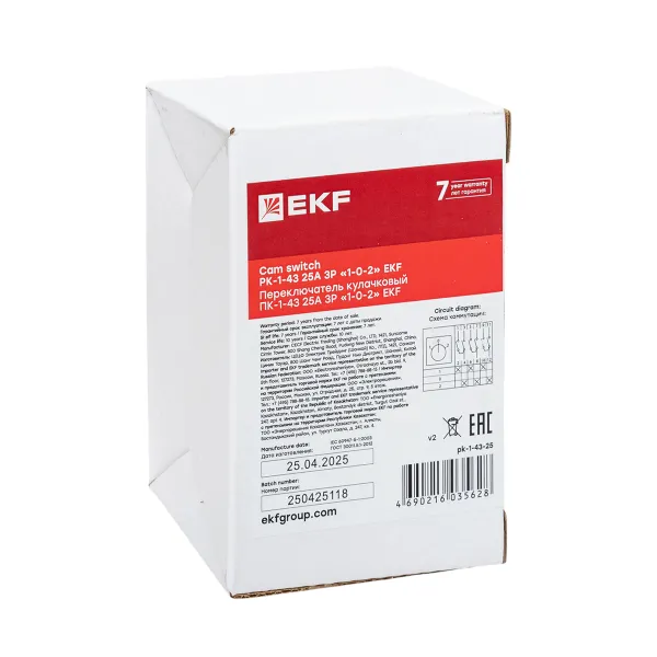 Переключатель кулачковый ПК-1-43 25А 3P "1-0-2" EKF PROxima