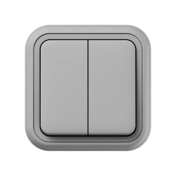 Выключатель, двухклавишный, проходной, СП, автоматические клеммы серый, Бронто EKF