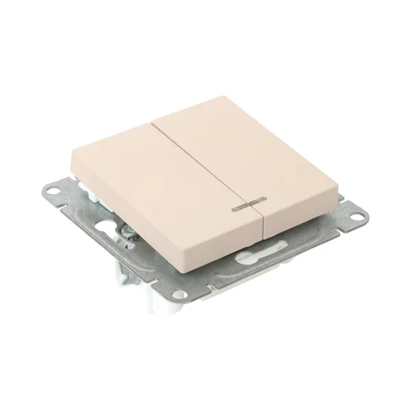 Механизм выключателя, двухклавишный, с подсветкой, кремовый Эпика EKF