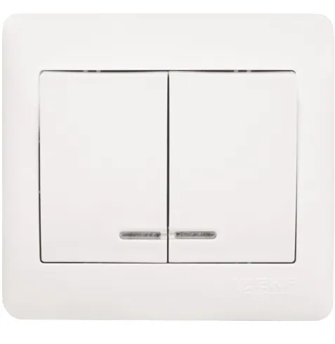 София Выключатель 2-клавишный с индикатором,10А, белый EKF Simple